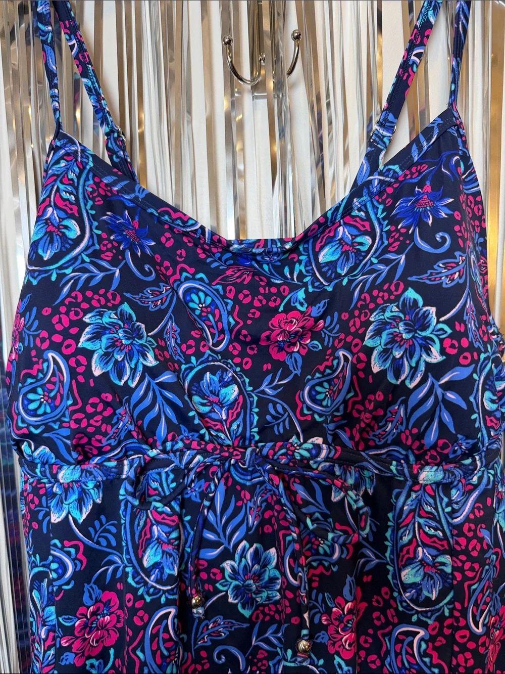Swim Solutions Navy Blue Multi Floral Paisley One-Piece Swimdress Size 24W NEW - Picture 4 of 8